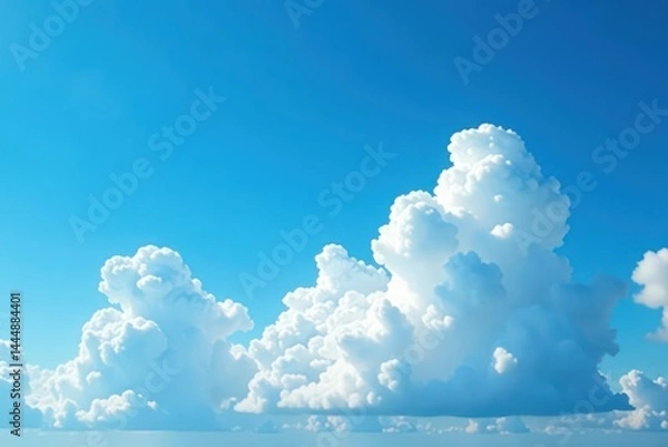 Fototapeta Vast, fluffy white clouds drift across a brilliant blue sky , serene, panorama