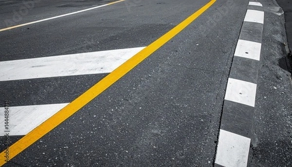 Fototapeta Road pattern with lane lines forming a ribbon of safety, grayscale with accent color