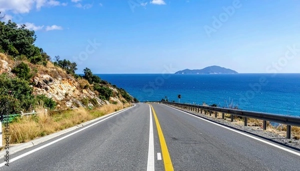 Fototapeta Empty Road with Beautiful View of the Sea from Afar
