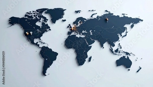 Fototapeta A stylized world map with safe road design elements across continents, symbolic and global