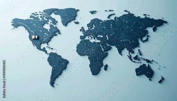 Fototapeta A stylized world map with safe road design elements across continents, symbolic and global