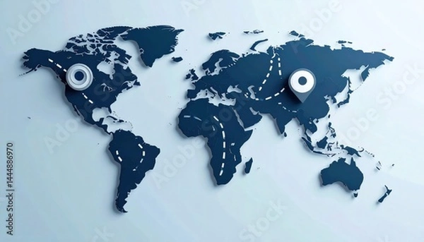 Fototapeta A stylized world map with safe road design elements across continents, symbolic and global