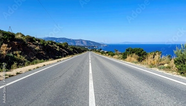 Fototapeta Empty Road with Beautiful View of the Sea from Afar