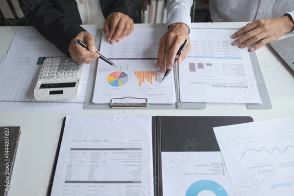 Obraz Business investor analyzing a valuation data forecast a investment project