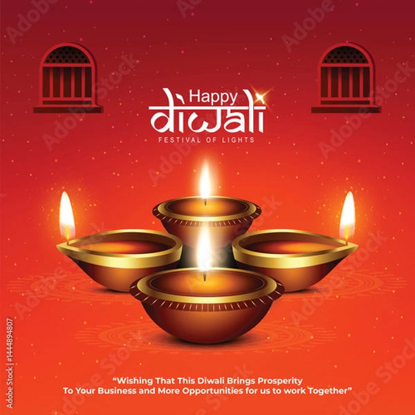 Fototapeta Vector illustration of Happy Diwali social media feed template written Hindi text means happy Diwali
