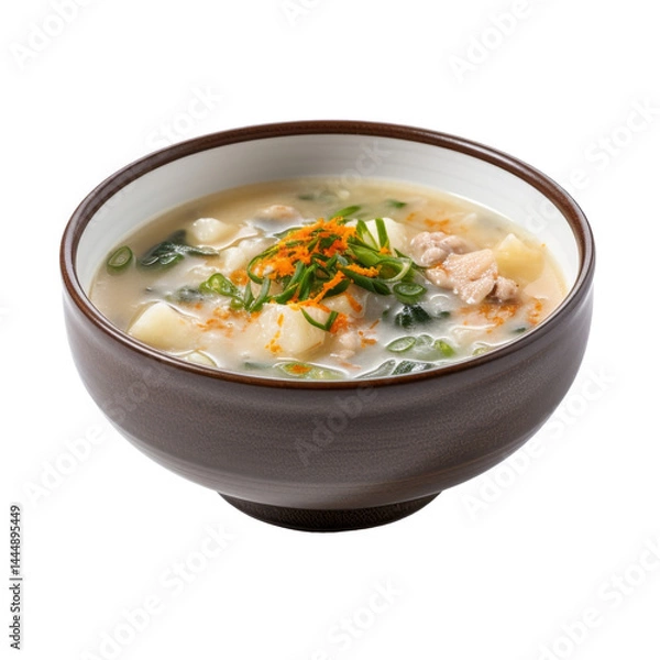 Fototapeta clear soup in bowl isolated on white