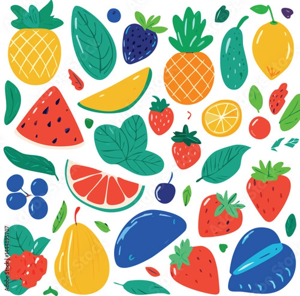 Fototapeta Big Set of Matisse-Inspired Abstract Nature Shapes – Tropical, Floral, and Fruit Doodles for Modern Summer Design