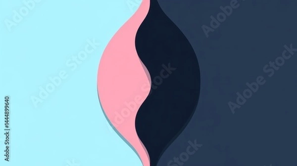 Fototapeta Abstract pastel pink, blue, and dark blue wavy shapes background.