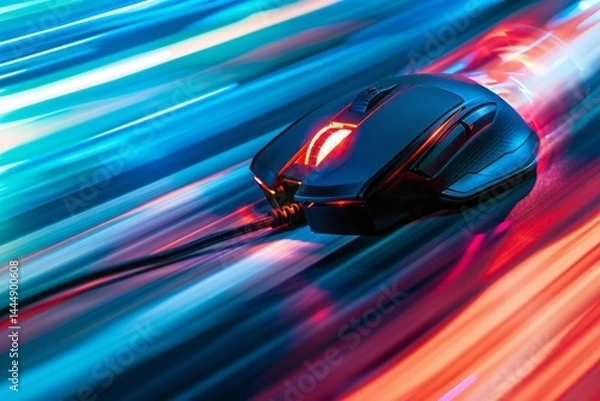 Fototapeta Wired Gaming Mouse with Colorful Motion Blur Background Effects