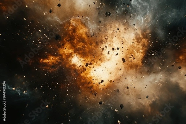 Obraz Abstract Dark Explosion of Dust and Debris with Fire Sparks and Cloud Formation