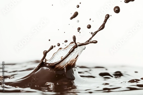 Fototapeta Chocolate Liquid Splash Isolated on White Background, Dynamic Motion, Glossy Texture