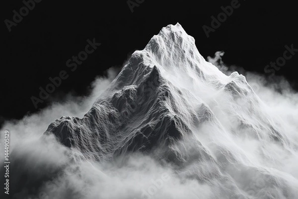 Obraz Monochromatic Snowy Mountain Peak Emerging Through Low Lying Fog and Mist Scenery