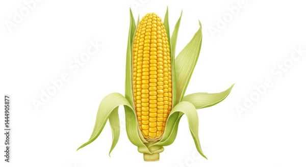 Fototapeta Isolated Fresh Corn on the Cob with Husk