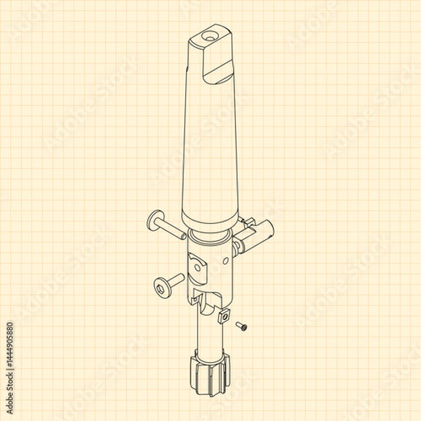 Obraz Mechanical engineering drawings. Tap tools, borer. Technical Design. Cover. Blueprint. Step Cutting Tool with Countersinking Function. Technical 3D Vector Illustration