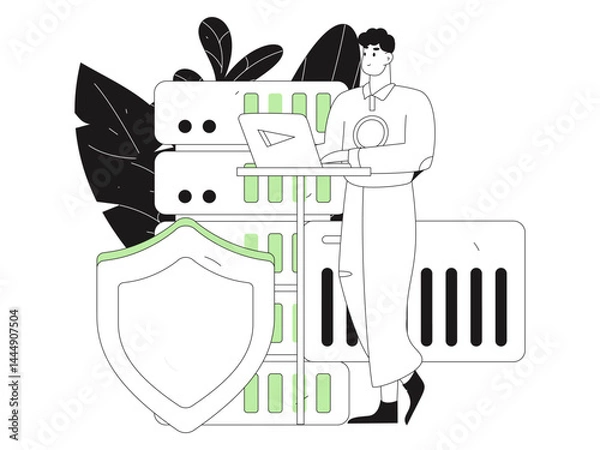 Fototapeta Business network security character flat vector concept operation hand drawn illustration
