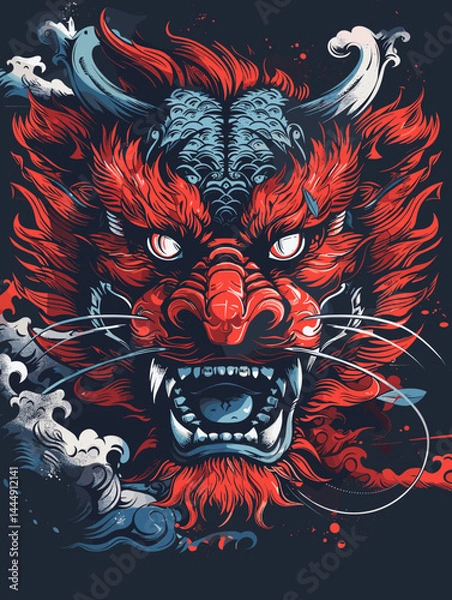 Obraz Vector illustration of a demon head with grunge background for t-shirt design.