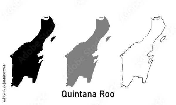 Fototapeta Quintana Roo State in Mexico map. Map in various style outline, black, and gray	