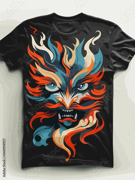 Obraz T-shirt print design with angry monster face. Vector illustration.