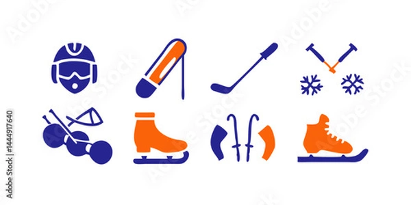 Fototapeta Winter Sports Icons collection: Ski, snowboard, ice skates, sled, bobsleigh, ice hockey stick, curling stone, snowmobile, snowshoe