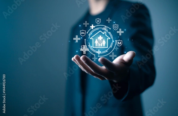 Fototapeta An insurance agent explained the company's new policy which covers auto home health and life risks helping families stay protected in the event of an emergency while also mitigating the economic risks