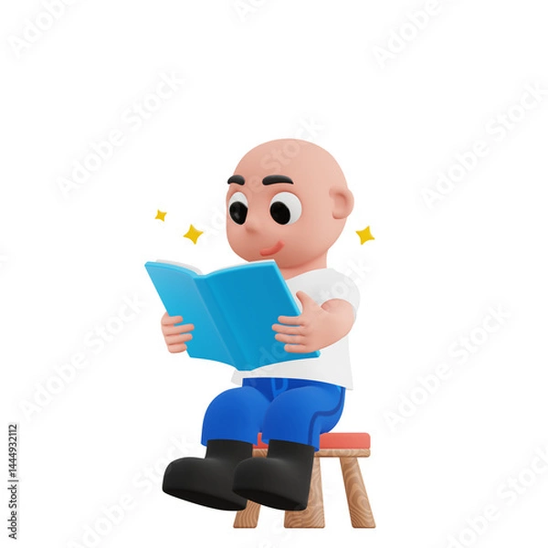 Obraz cute boy reading a book 3d illustration