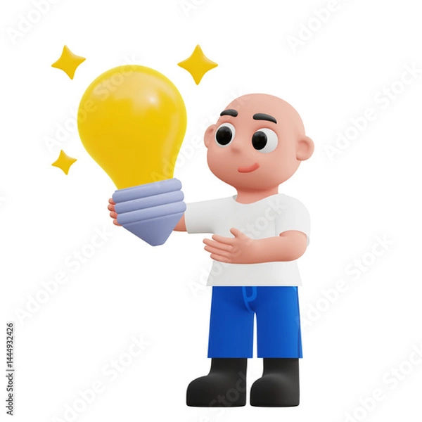 Obraz cute boy holding a lightbulb 3d illustration