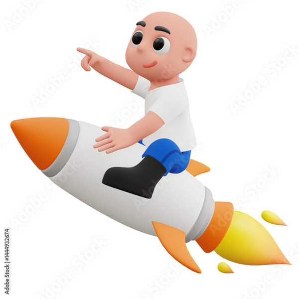 Obraz Cute Boy riding a rocket 3d illustration