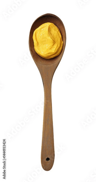 Fototapeta  This is an illustration of a butter spoon with a PNG transparent background, showcasing a scoop of yellow butter in a wooden spoon.
