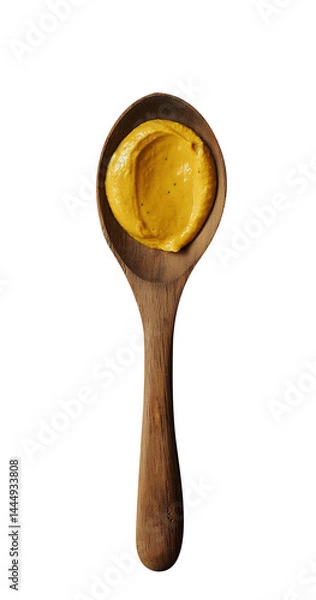Fototapeta  This is an illustration of a butter spoon with a PNG transparent background, showcasing a scoop of yellow butter in a wooden spoon.