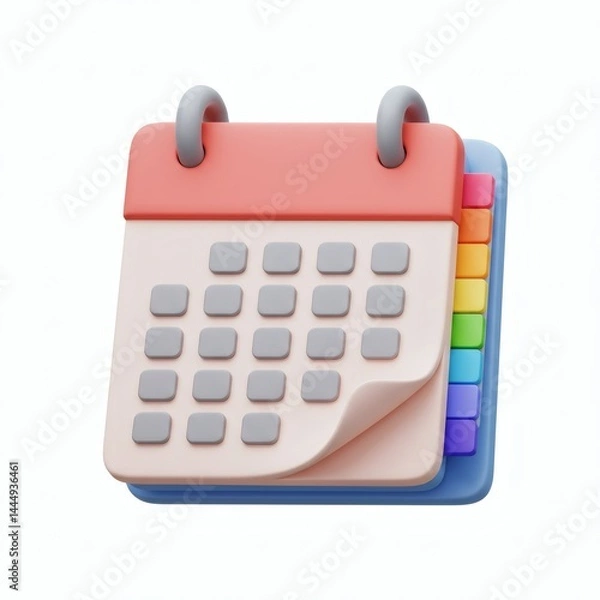 Fototapeta desktop calendar, 3d rendering isolated on white background. Cartoon plastic style icon