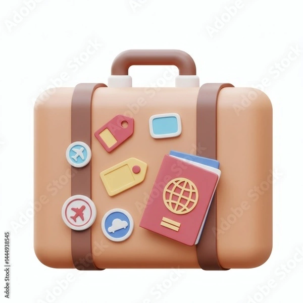 Obraz Suitcase Icon. 3d rendering isolated on white background. Cartoon plastic style icon