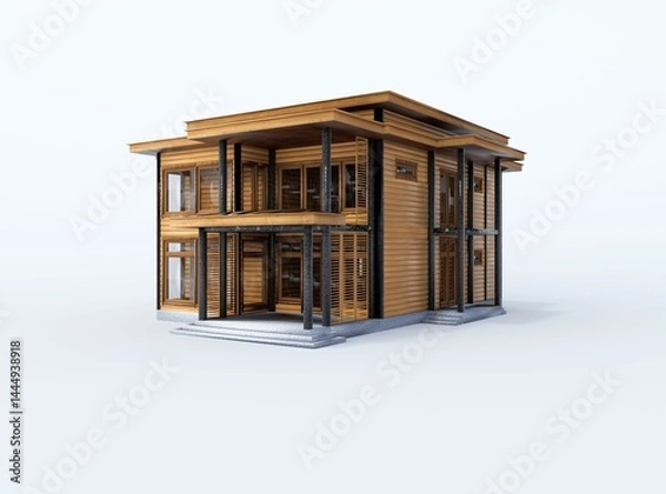 Fototapeta 3d rendering illustration of modern architecture minimal house on white background