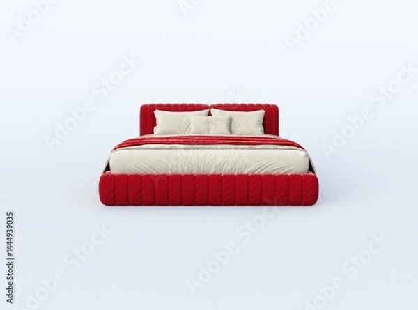 Fototapeta 3d rendering illustration of red modern bed on white background view straight