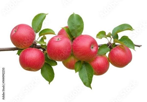 Fototapeta Red apples on branch isolated on white background