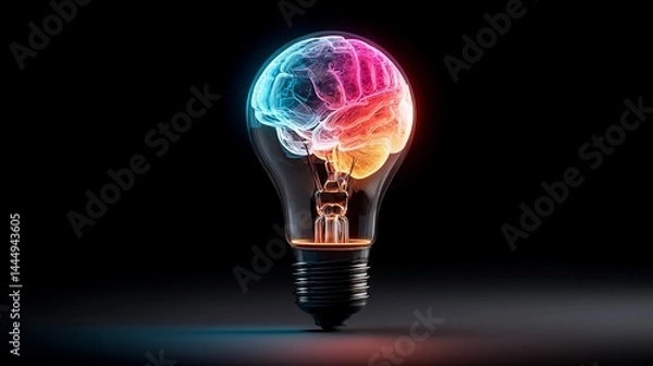 Obraz Illuminated lightbulb with glowing brain inside.