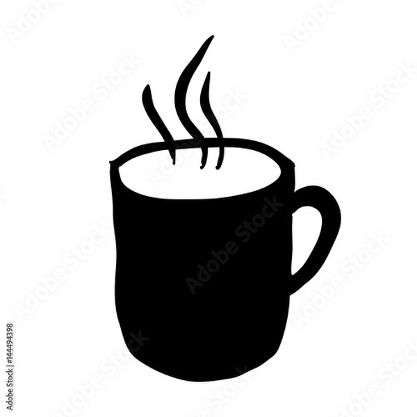 Obraz black silhouette hand drawn with hot coffee mug vector illustration