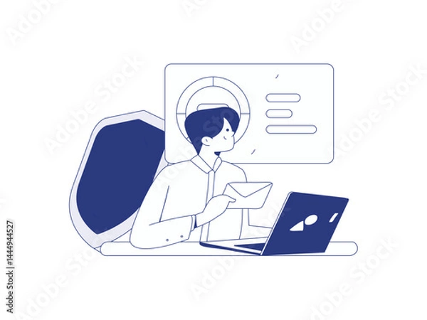 Fototapeta Business network security character flat vector concept operation hand drawn illustration
