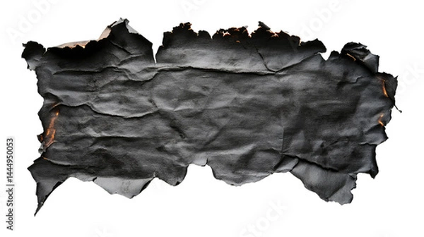Obraz Crumpled Black Paper with Burnt Edges on Isolated Background for Creative and Unique Design Projects, Vintage or Antique Themed Artwork