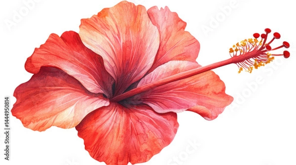 Obraz Vibrant Red Hibiscus Flower with Soft Petals and Intricate Details on a Clear Background, Perfect for Nature and Floral Art Projects