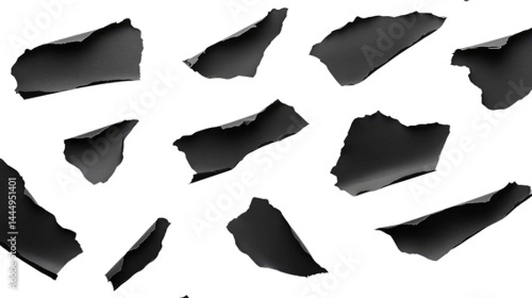 Fototapeta Torn and Frayed Black Paper Pieces on a Transparent Background for Creative Design, Backgrounds, and Collage Use in Various Art Projects