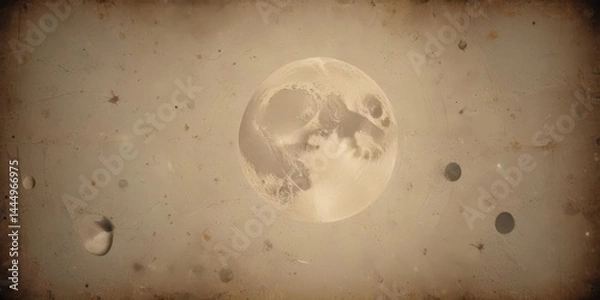 Obraz Aged paper texture, celestial bodies, moon phases, scattered stars, vintage cosmos ,  cosmos,  texture