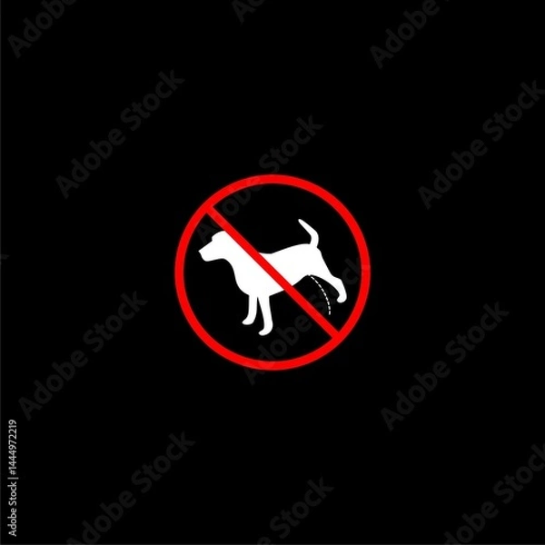 Fototapeta Warning forbidden sign no dog peeing icon isolated on black background.