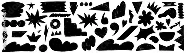 Fototapeta Kid shape geometric crayon. Figure with texture and organic form. Geometry shape naive y2k style with crayon texture