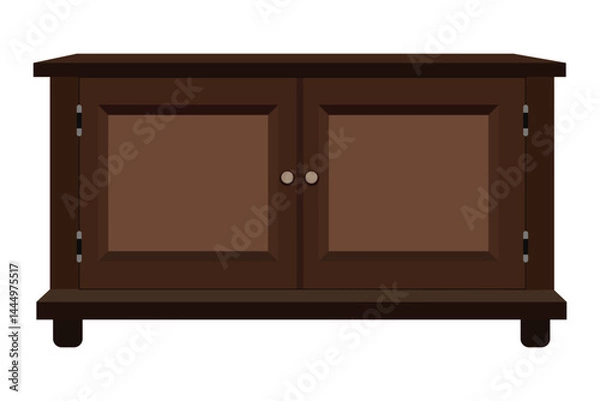 Fototapeta Wooden sideboard with double doors and simple design in modern style illustration