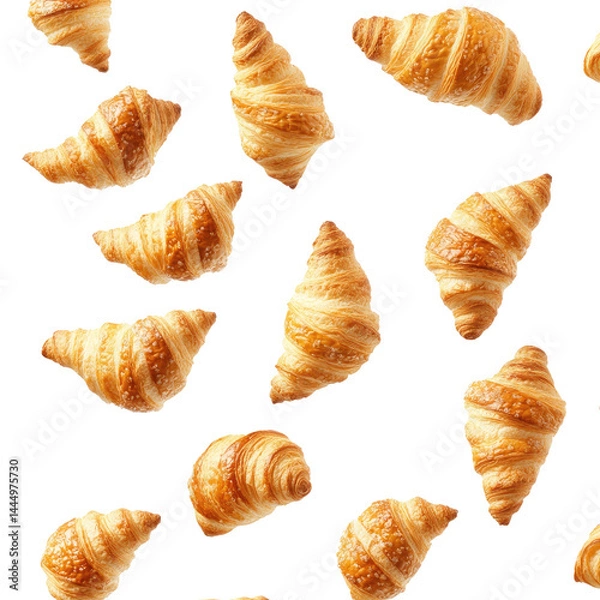 Fototapeta flying falling croissants isolated on a transparent surface, cut out