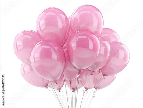 Obraz Cluster of Pink Helium Balloons on White Background for Party Decoration