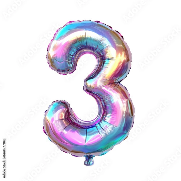 Fototapeta 3d balloon letter 3 in holographic color secluded on a transparent surface
