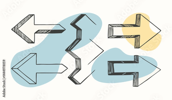 Fototapeta Vector hand drawn arrow icon set Grunge marker line scribbles Handmade curve brush strokes