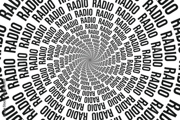Fototapeta The word radio in a spiral. Abstract background for the world radio day. Radio waves in a circle from the center.