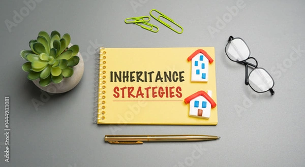 Obraz Inheritance strategies are plans to transfer wealth efficiently, reduce taxes, avoid probate, and ensure assets go to intended heirs according to your wishes. Notes with words and houses